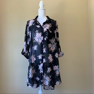 🏷️ Truth Floral Semi Sheer Cover Up Blouse Tunic Button Down 1X